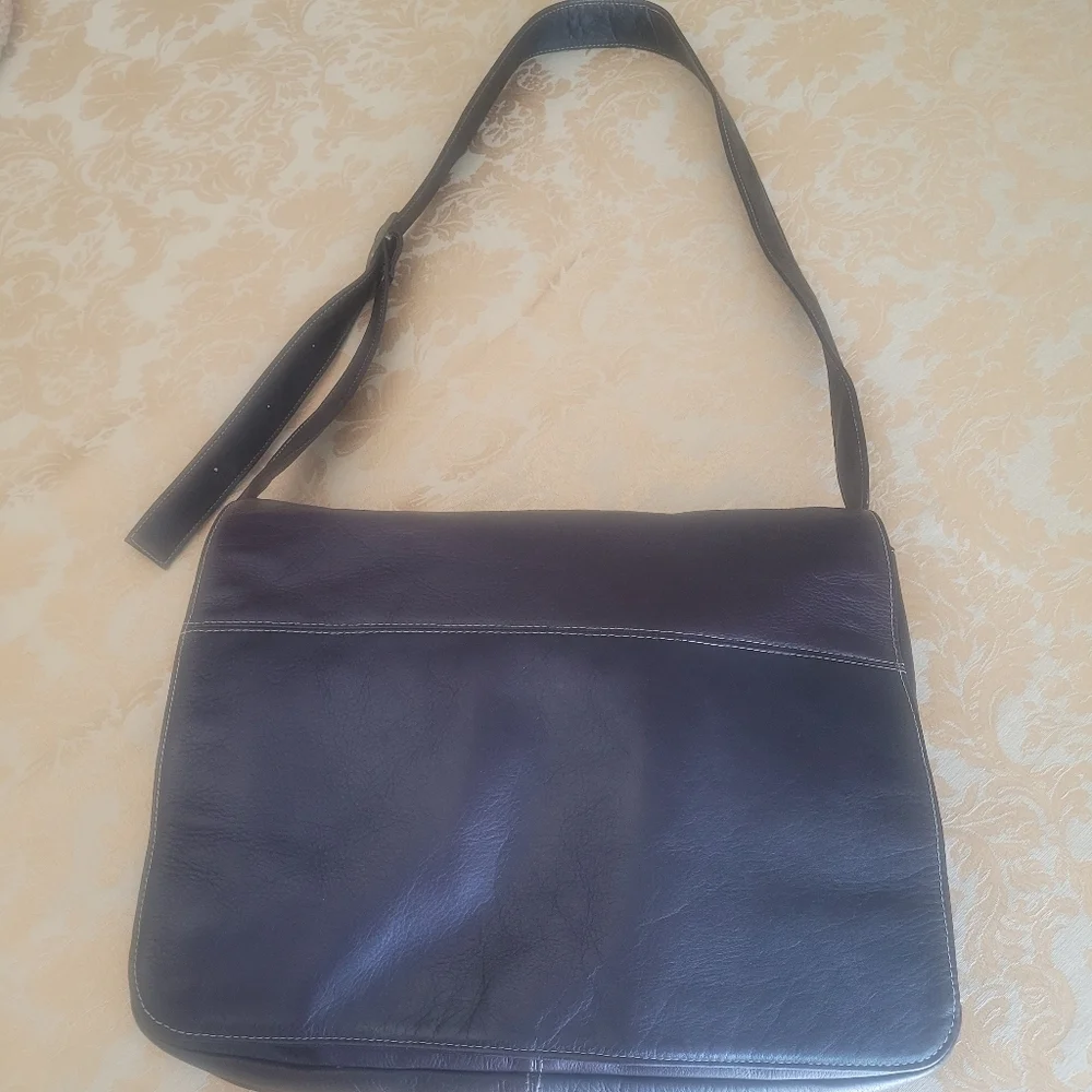 Dark Brown Genuine Leather Messenger Bag Crossbody Large Minimalist